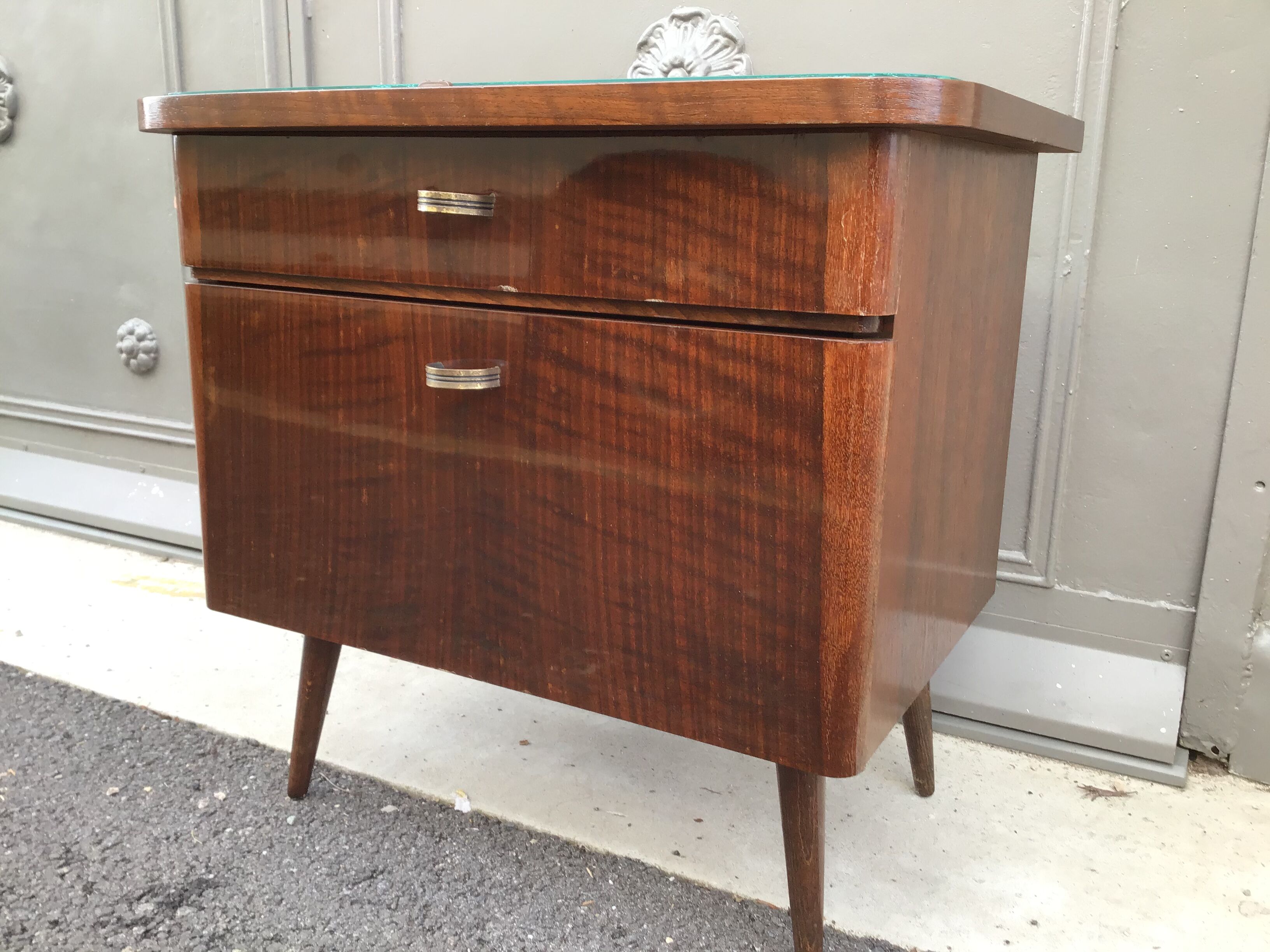 Scandinavian bedside feet compass 1970 walnut