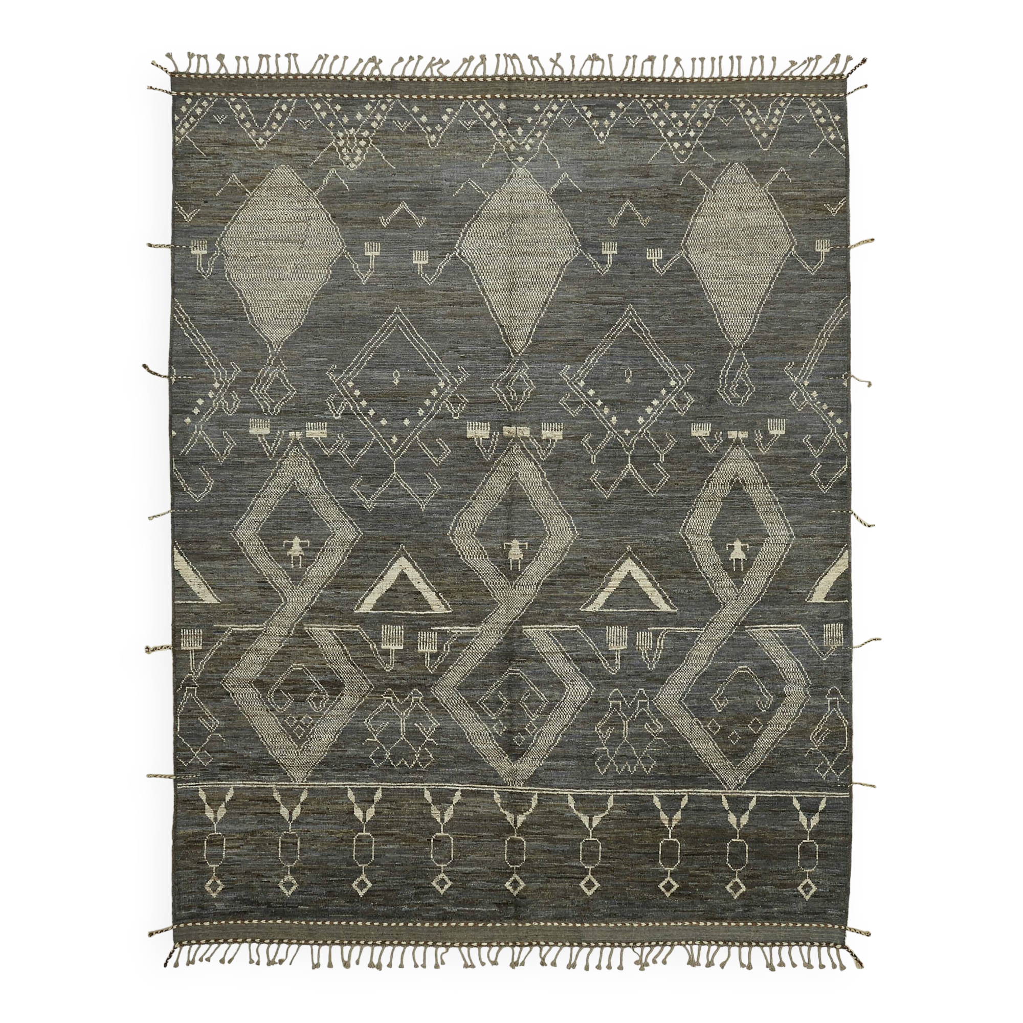 Hand-Knotted Tribal Unique 283 cm x 370 cm Grey Wool Carpet