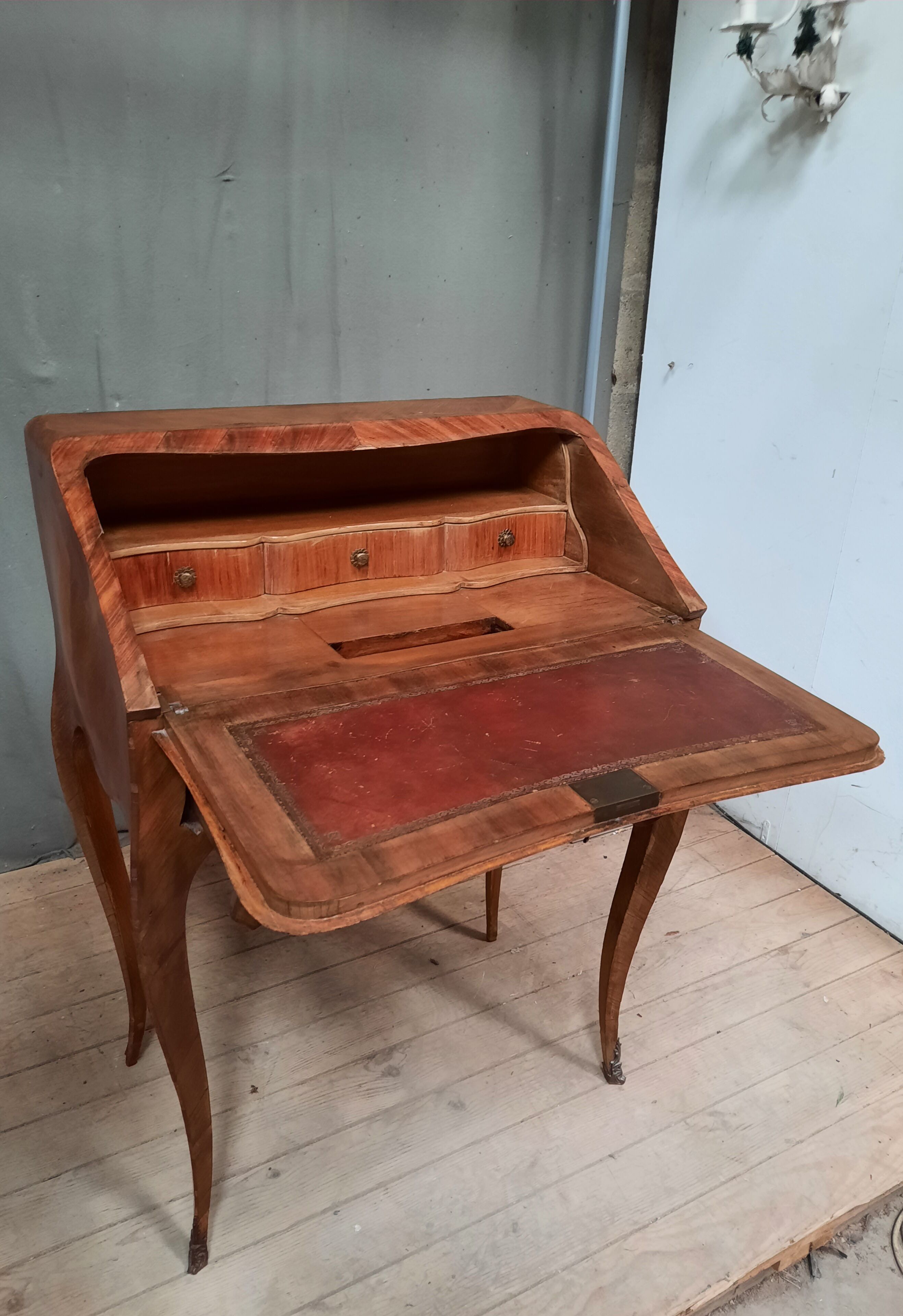 Louis XV style slope secretary desk in marquetry