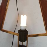 Teak, brass and opaline pendant light, Italy 1960