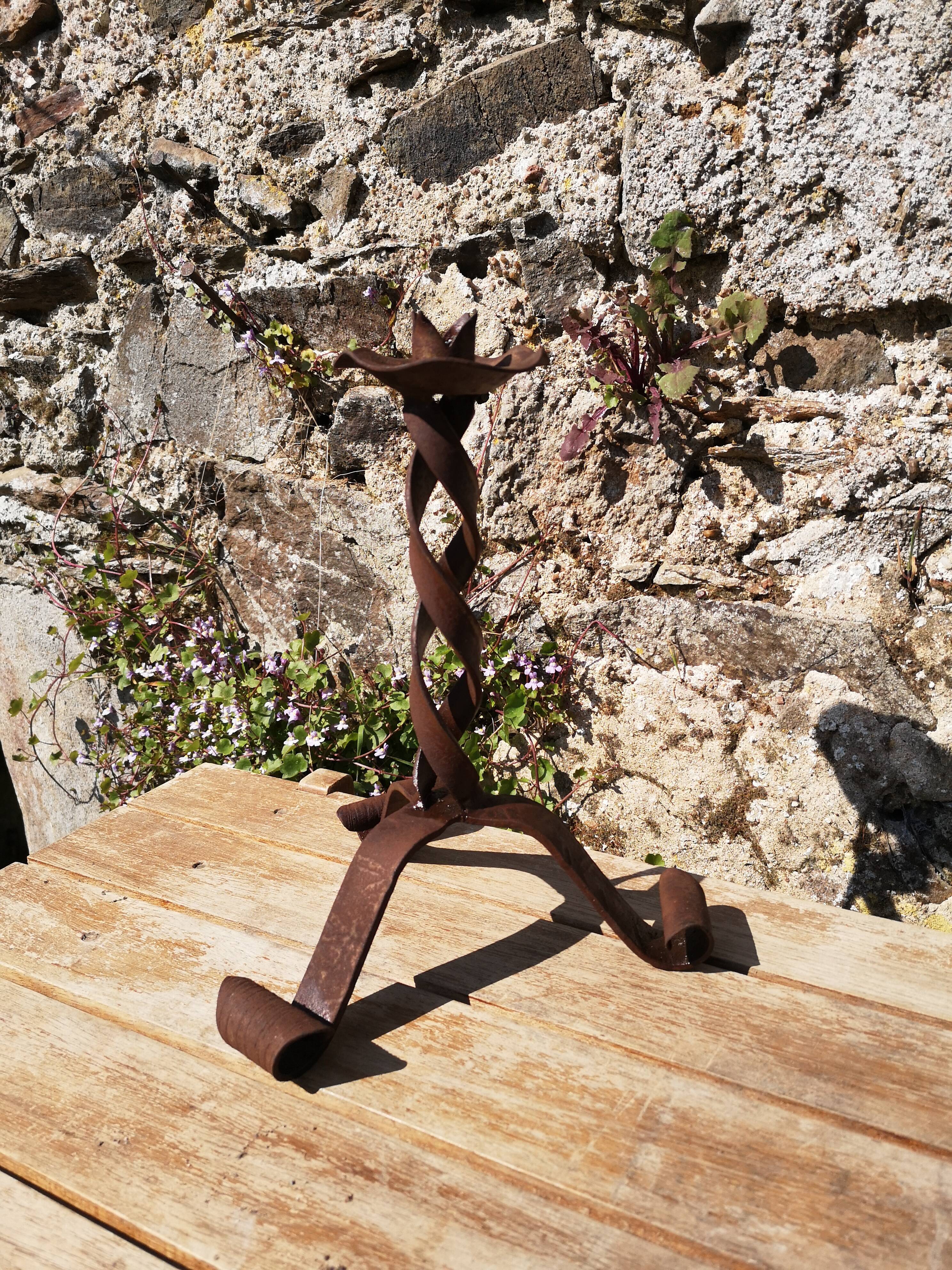 Brutalist wrought iron candle holder