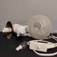 Lampe ours en céramique blanche et globe opaline