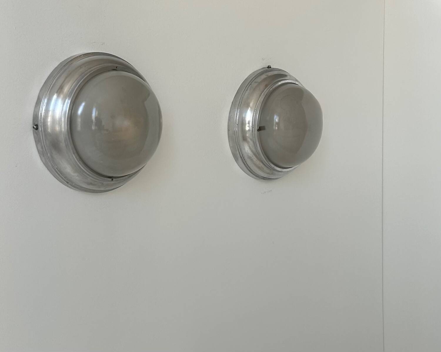 Pair of vintage art deco wall lights, chrome and sandblasted glass, France 1930