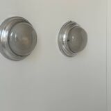 Pair of vintage art deco wall lights, chrome and sandblasted glass, France 1930