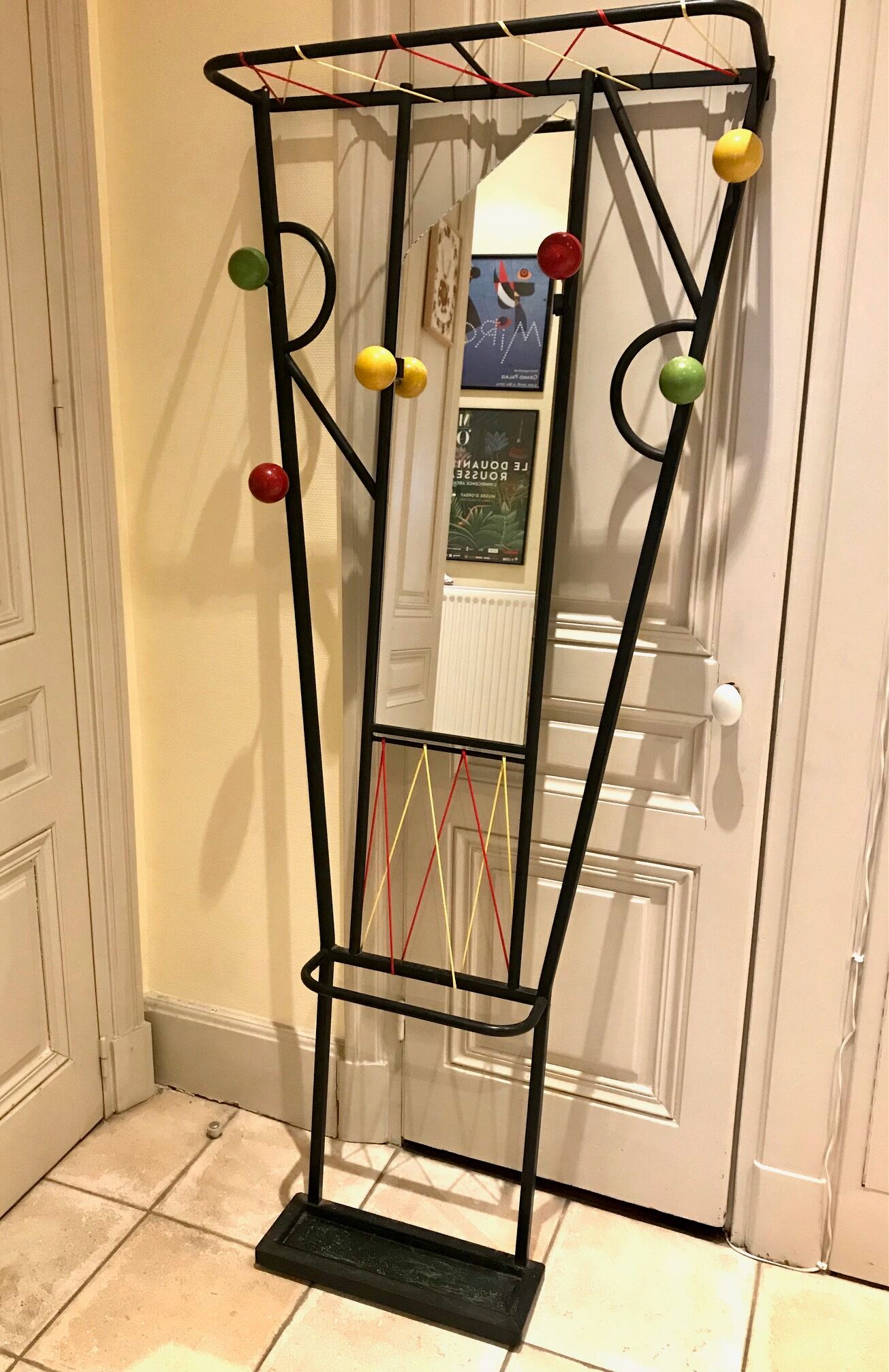60s wall dressing room door, with colorful balls