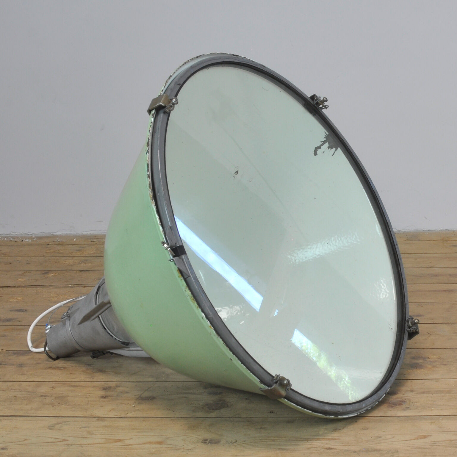 Green Enameled Industrial Pendant Light, 1950s