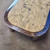 Italian design coffee table from the 70s, marble and chrome