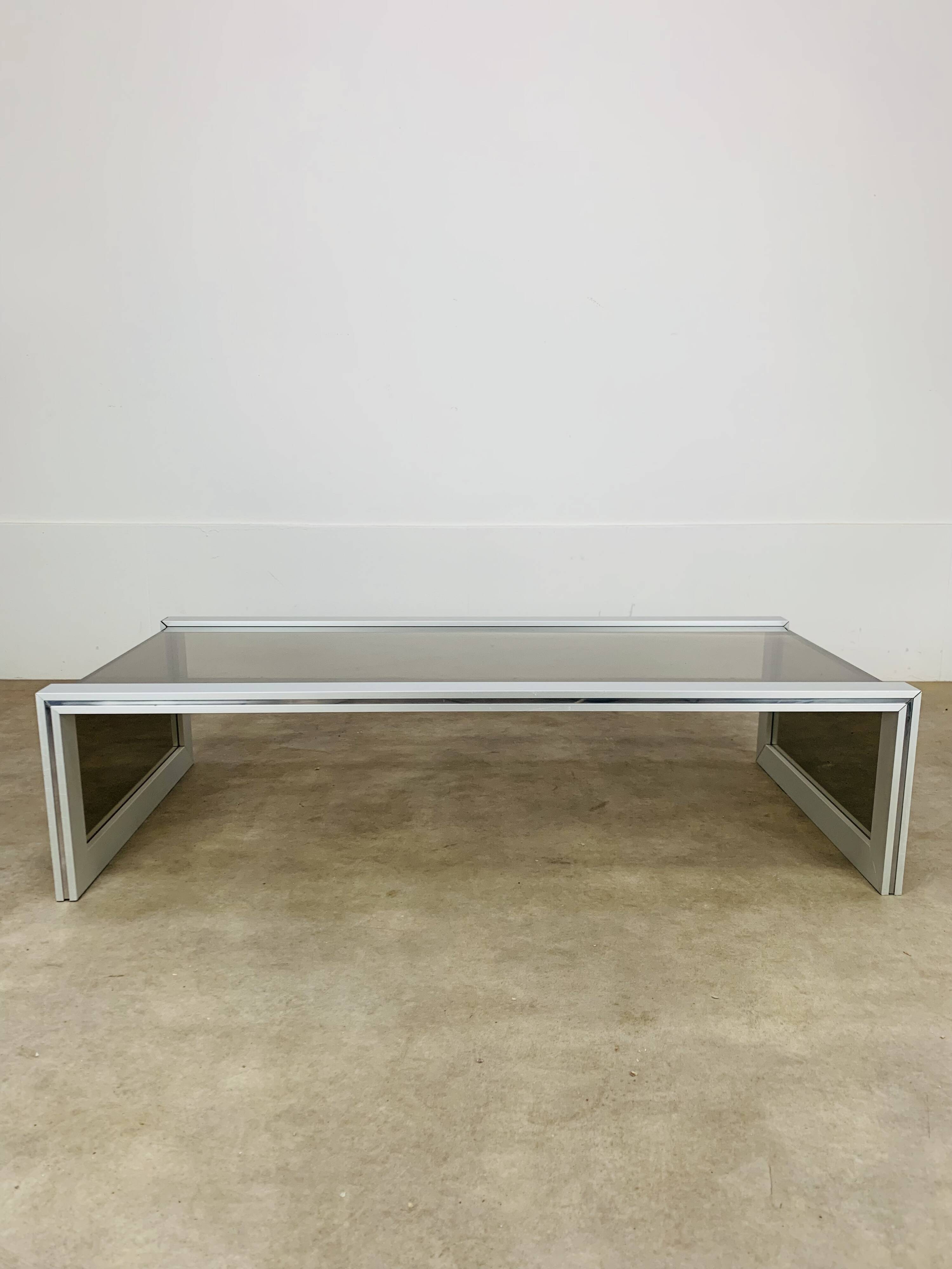 Aluminum and smoked glass coffee table, 1970s