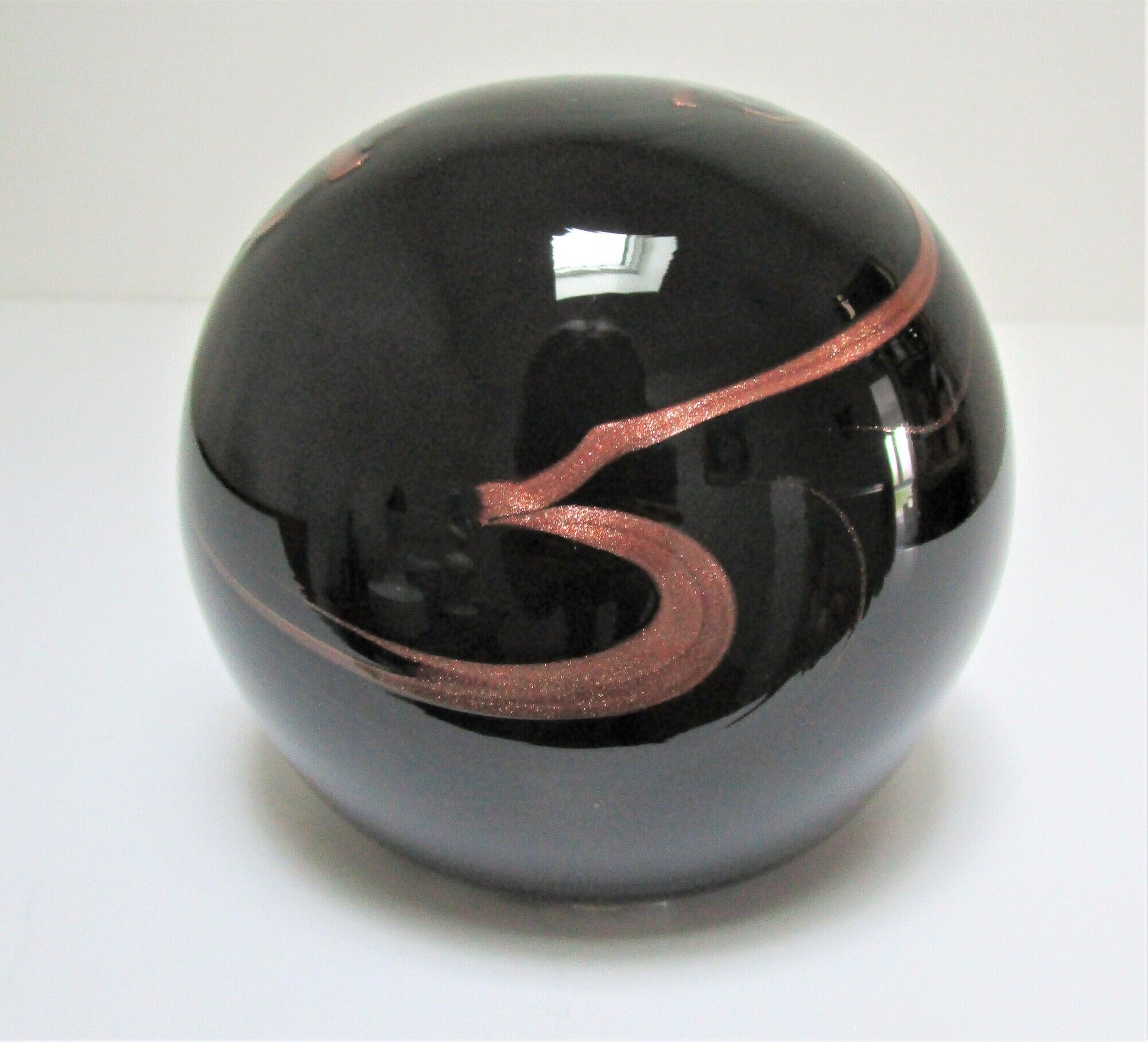 ball paperweight black and coppery glass paste Bob le Bleis glassware Maure Old vintage