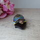 Boite miniature en forme de tortue cloisonné email sur socle en bois