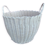 Cache pot en fil plastique blanc avec 2 poignées vintage