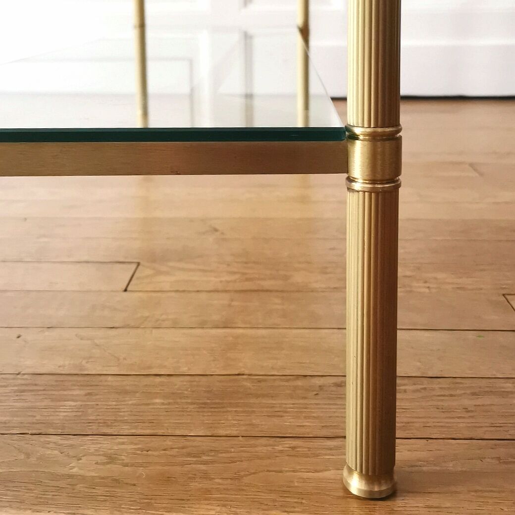 Neoclassical brass and glass console 1970