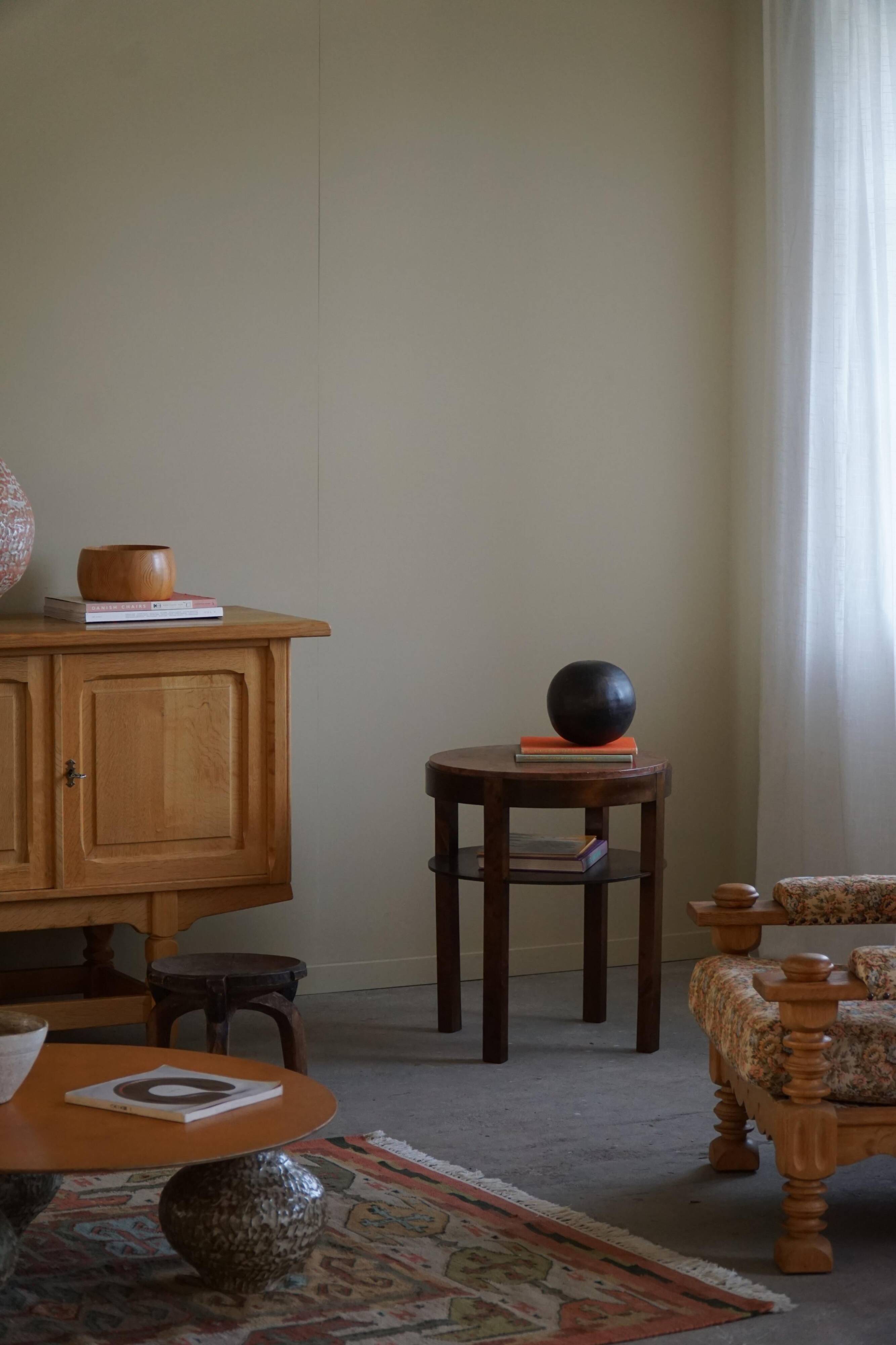Table d'appoint ronde Art déco en hêtre et marbre, par un ébéniste danois, années 1940