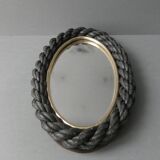 Oval mirror in black rope and gold edging, 1960s