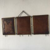 Mirror triptych barber gilded vintage leather 1930 - 33 x 79cm