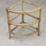 Rattan and glass corner shelf 1970