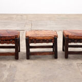 Brazilian Brutalist footstools with patchwork leather, 1960