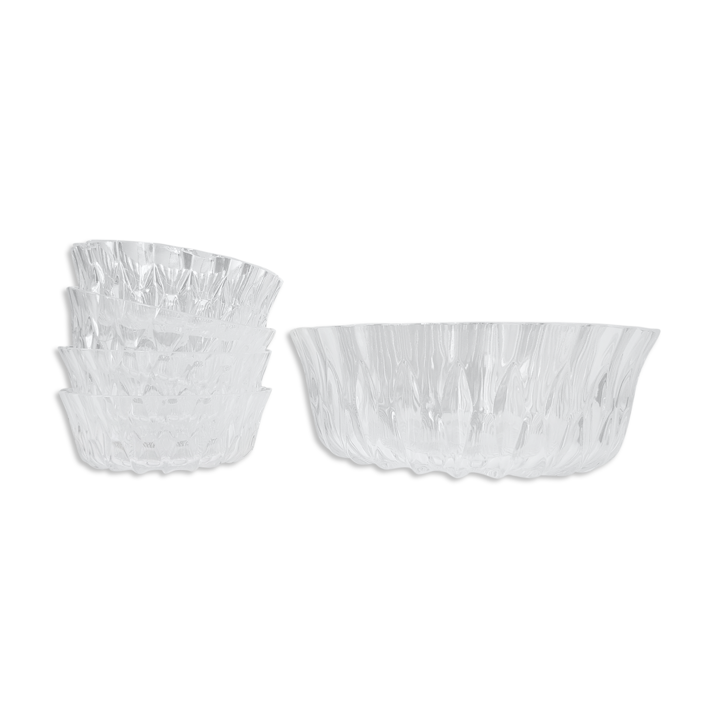 Glass dessert service bowl and cups