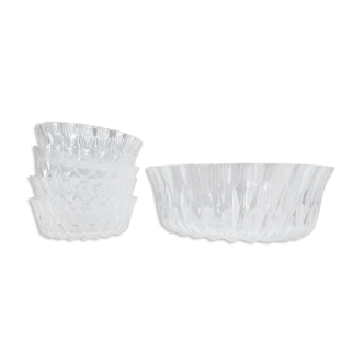 Glass dessert service bowl and cups