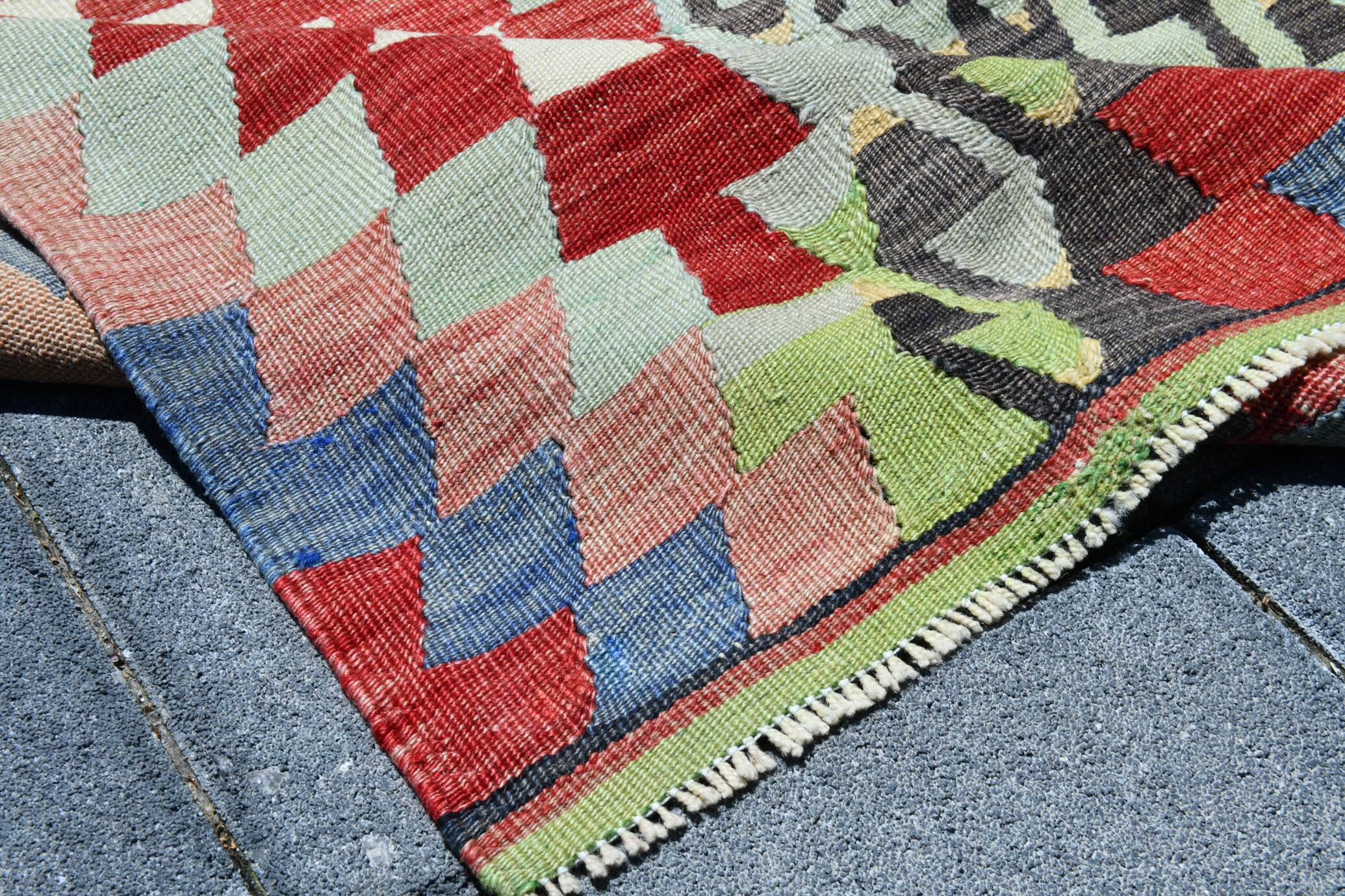 Kilim Long Wide Multicolor Geometric Stlye Vintage Kilim Rug, 199x320 Cm