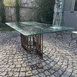 Rectangular glass dining table with brass legs, 1970s.