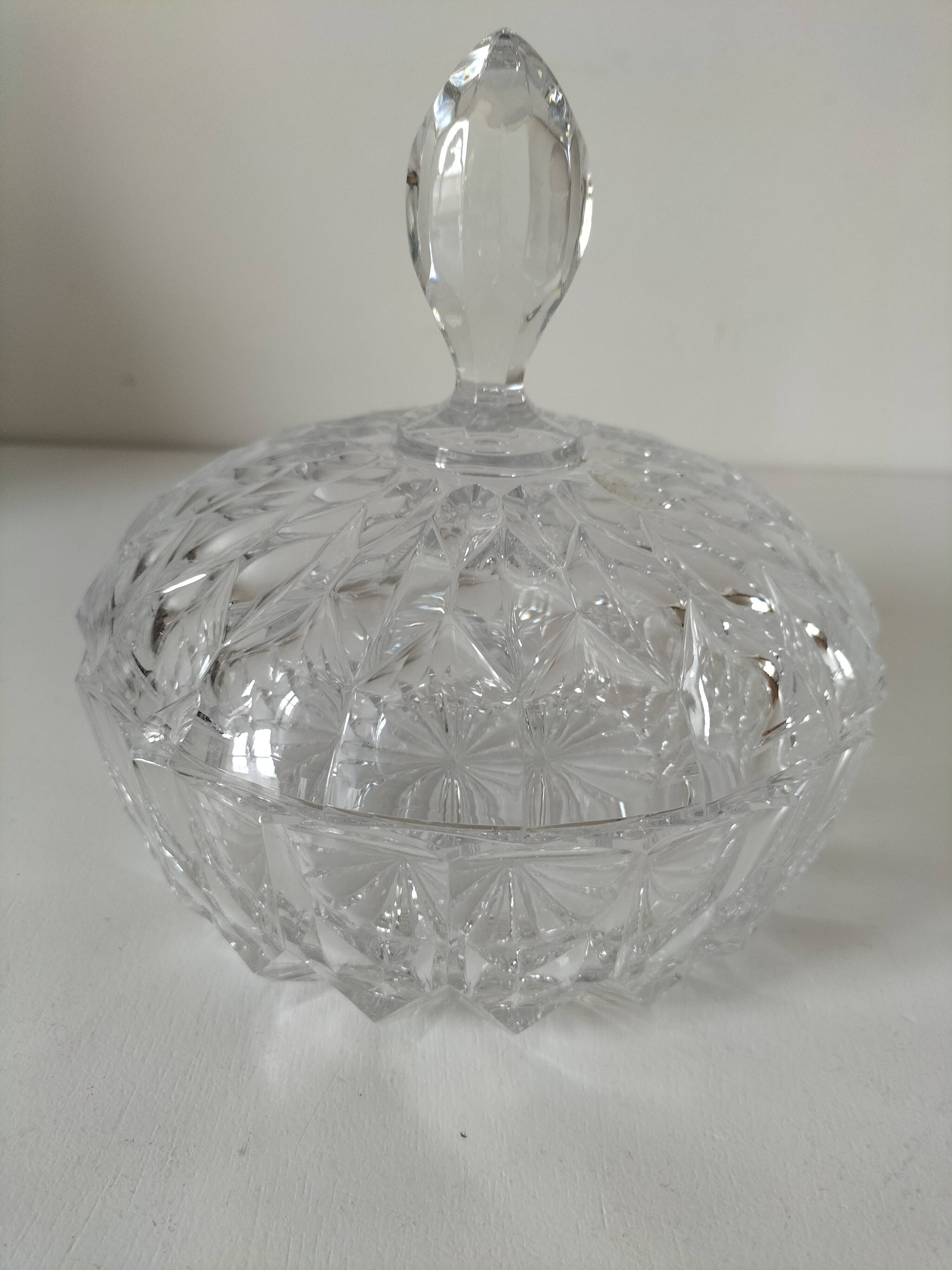 Large vintage pressed glass candy box – diamond pattern