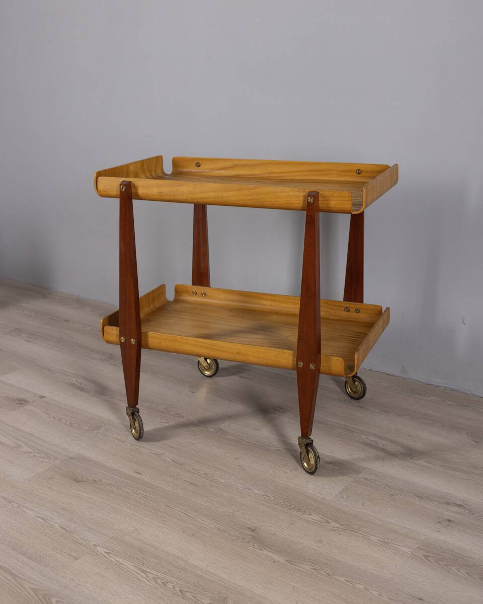Vintage 1950s Wooden Food Service Cart, Designed by Carlo Ratti