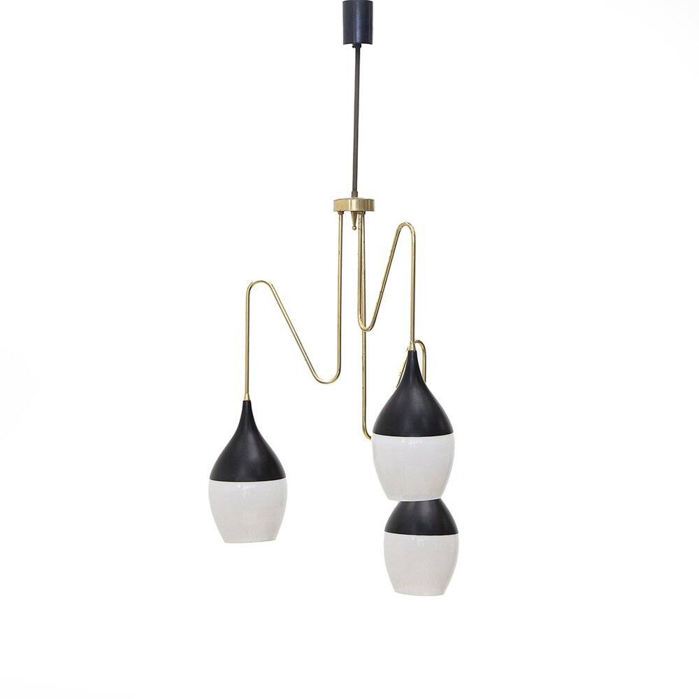 Brass chandelier with 3 pendants, 1950s