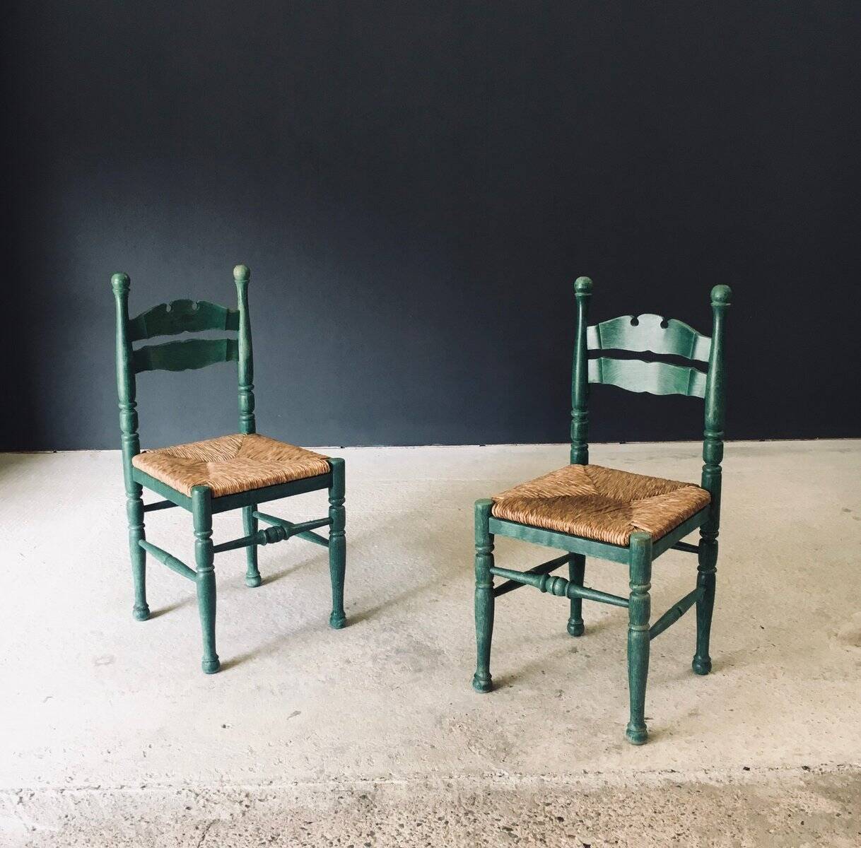 Rustic Austrian Alps Green Side Chairs, Austria, 1950s, Set of 2