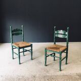 Rustic Austrian Alps Green Side Chairs, Austria, 1950s, Set of 2