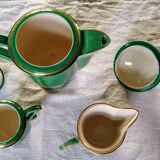 Coffee / tea maker, milk jug and Art Deco sugar bowl in green color