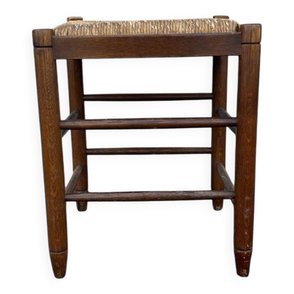 Tabouret vintage avec assise en paille