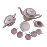 Coffee service, art deco tea, powder pink and silver stamped Czechoslovak porcelain