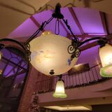Magnificent Schneider chandelier with three branches - Opaline glass and metal