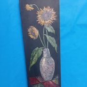 Painting of sunflowers in a vase comes from the 60's / 70's