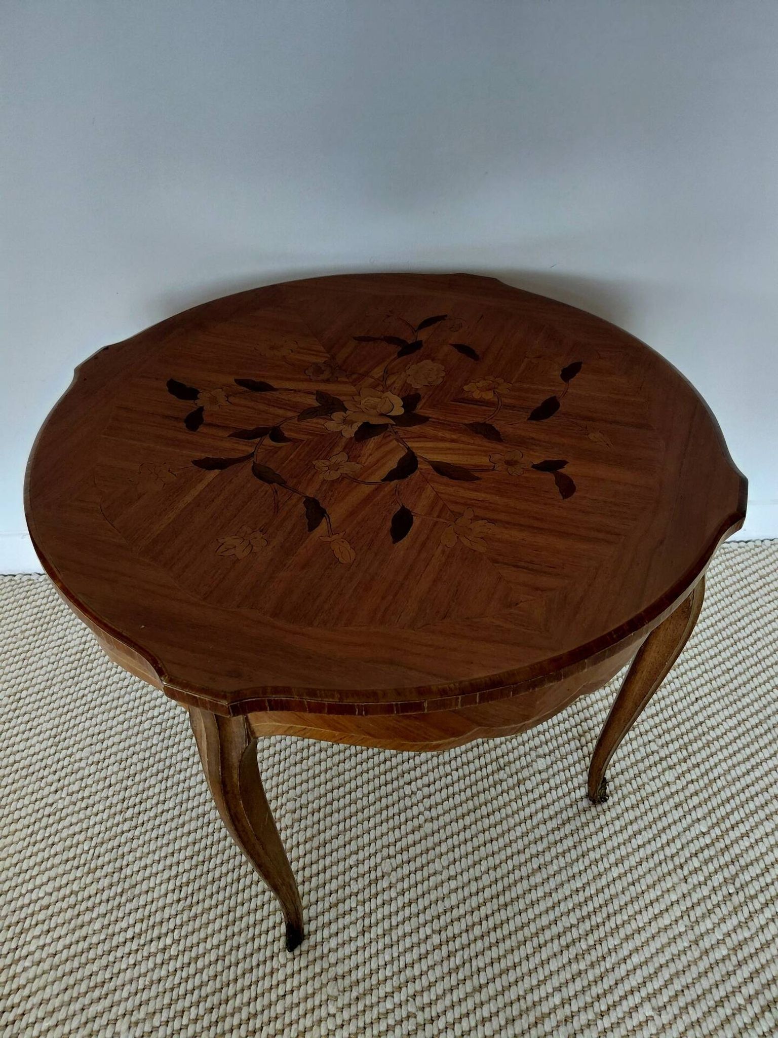 Flying table in Louis XV style with floral marquetry and bronze fittings.