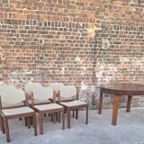Table and its 6 vintage elm chairs, Scandinavian design furniture