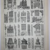 Gravure, architecture 1, maison, dessin, originale de 1898