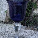 Set of 4 wine glasses in blown and bubbled glass, duo line, biot glassware style, unsigned