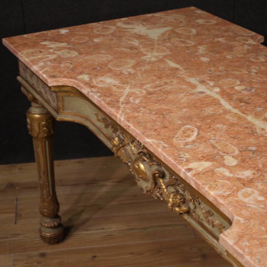 20th century Italian lacquered console table with marble top