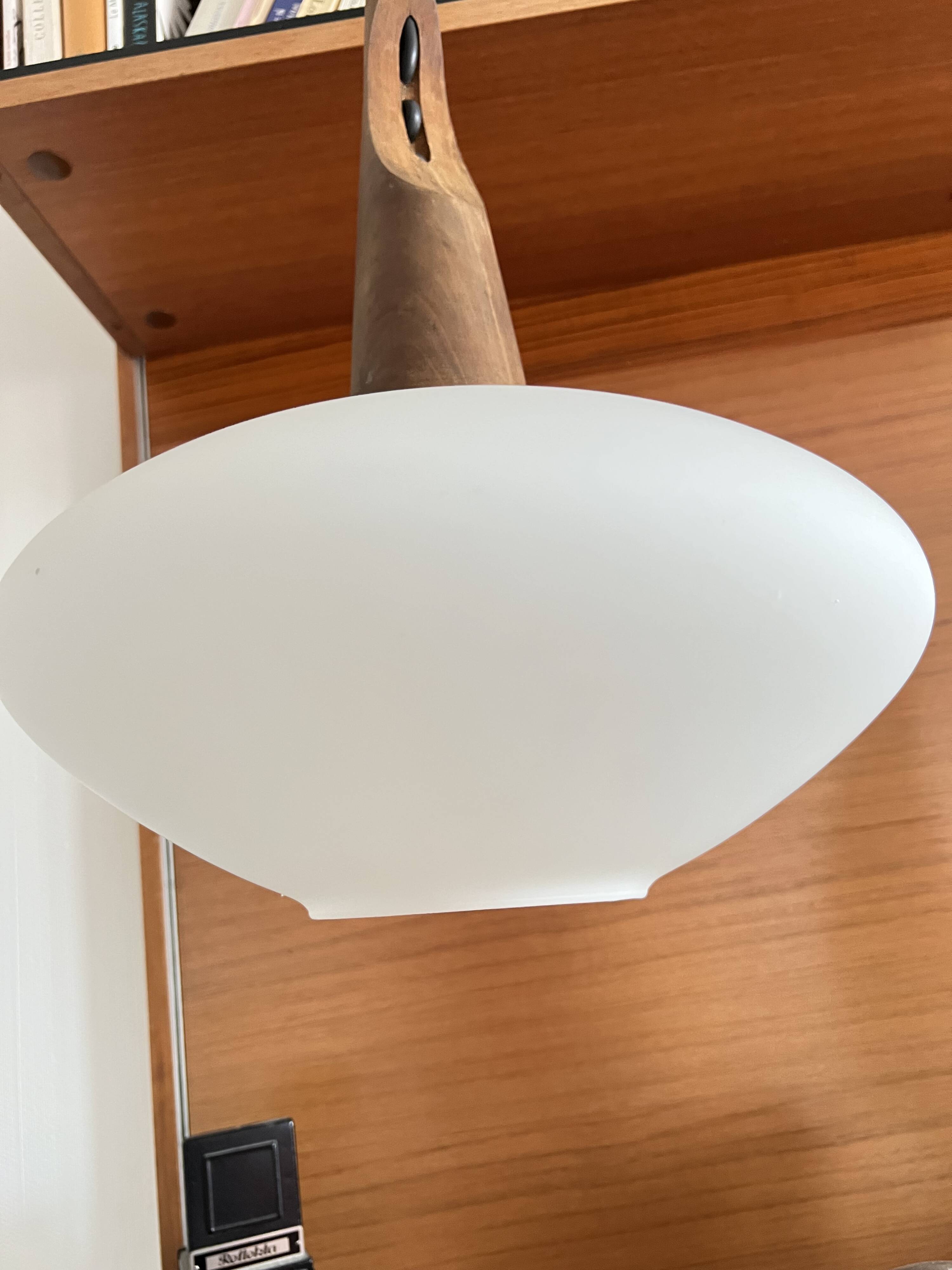 Pendant lamp in teak and opaline glass by Uno and Östen Kristiansson Luxus 50s