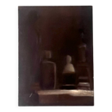 Oil painting on canvas, black and brown composition, 1974