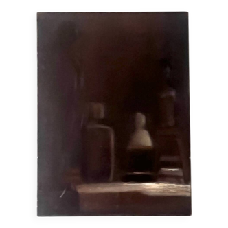 Oil painting on canvas, black and brown composition, 1974