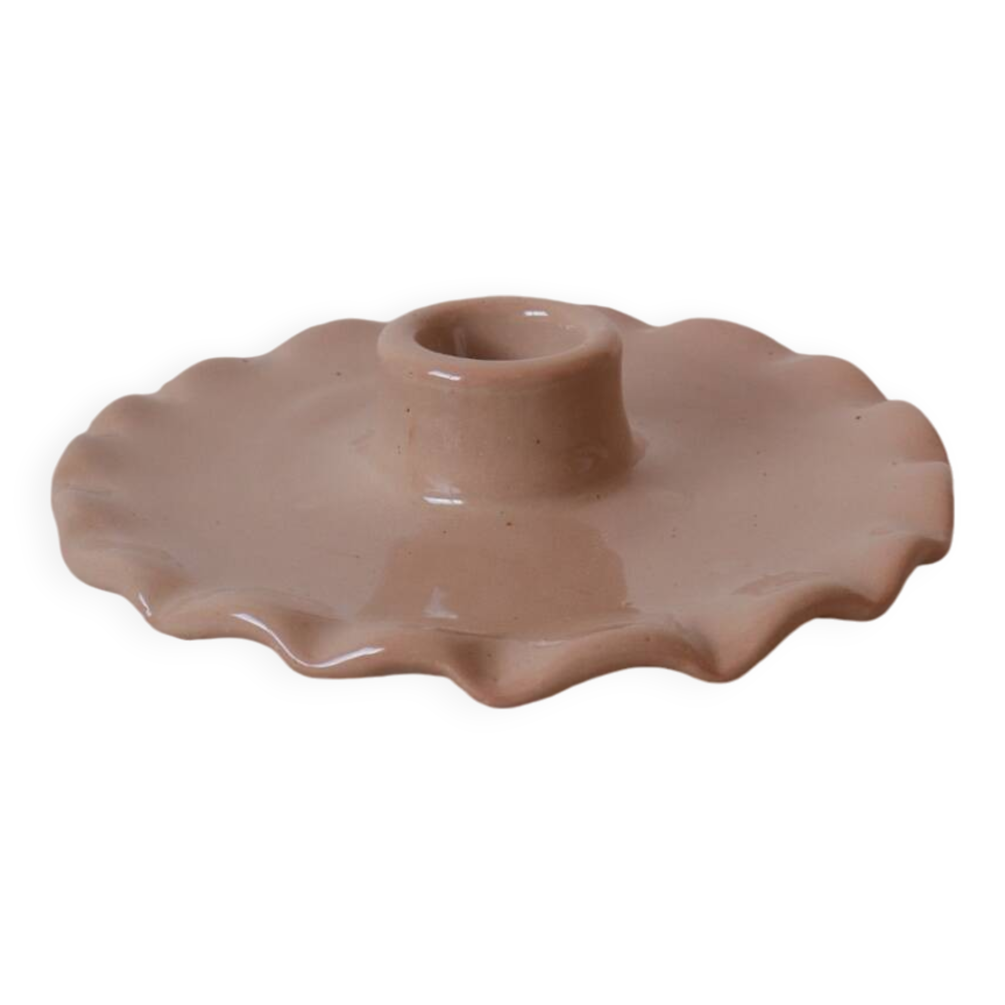 Ceramic candle holder beige serrated plate