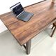 Solid pine work table, grooved top, satin brown finish, year
