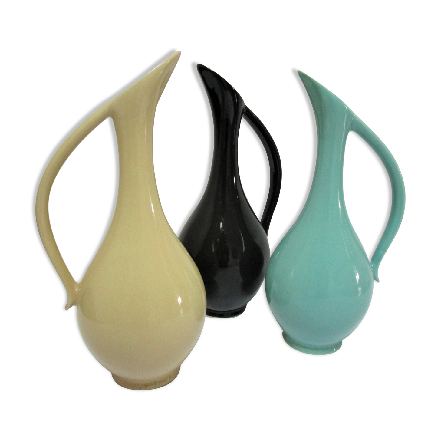 Three ceramic enamels design 60s soliflores black yellow green