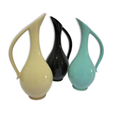 Trois céramiques émaillées design années 60 soliflores noir jaune vert