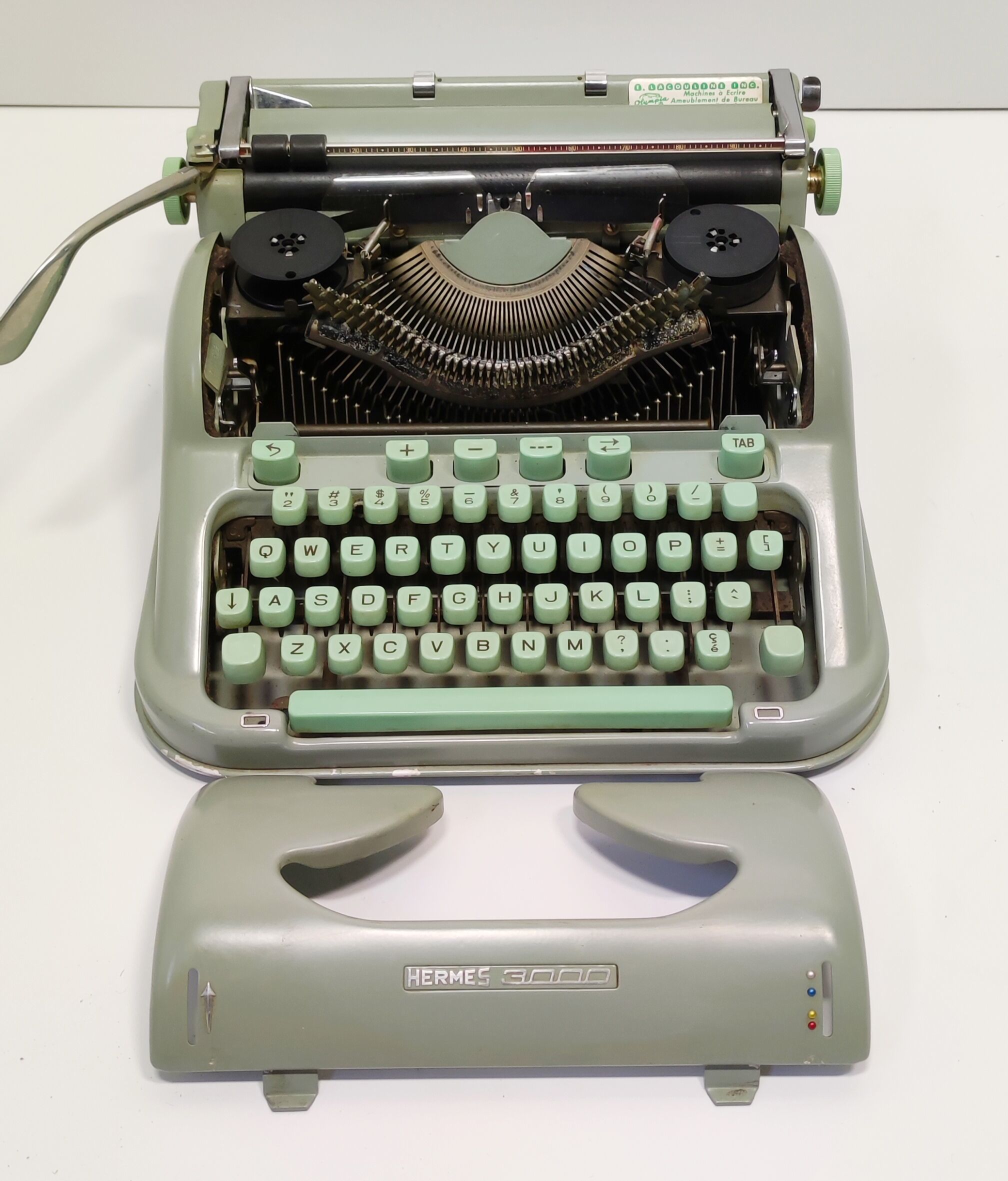 Hermes 3000 green blue typewriter