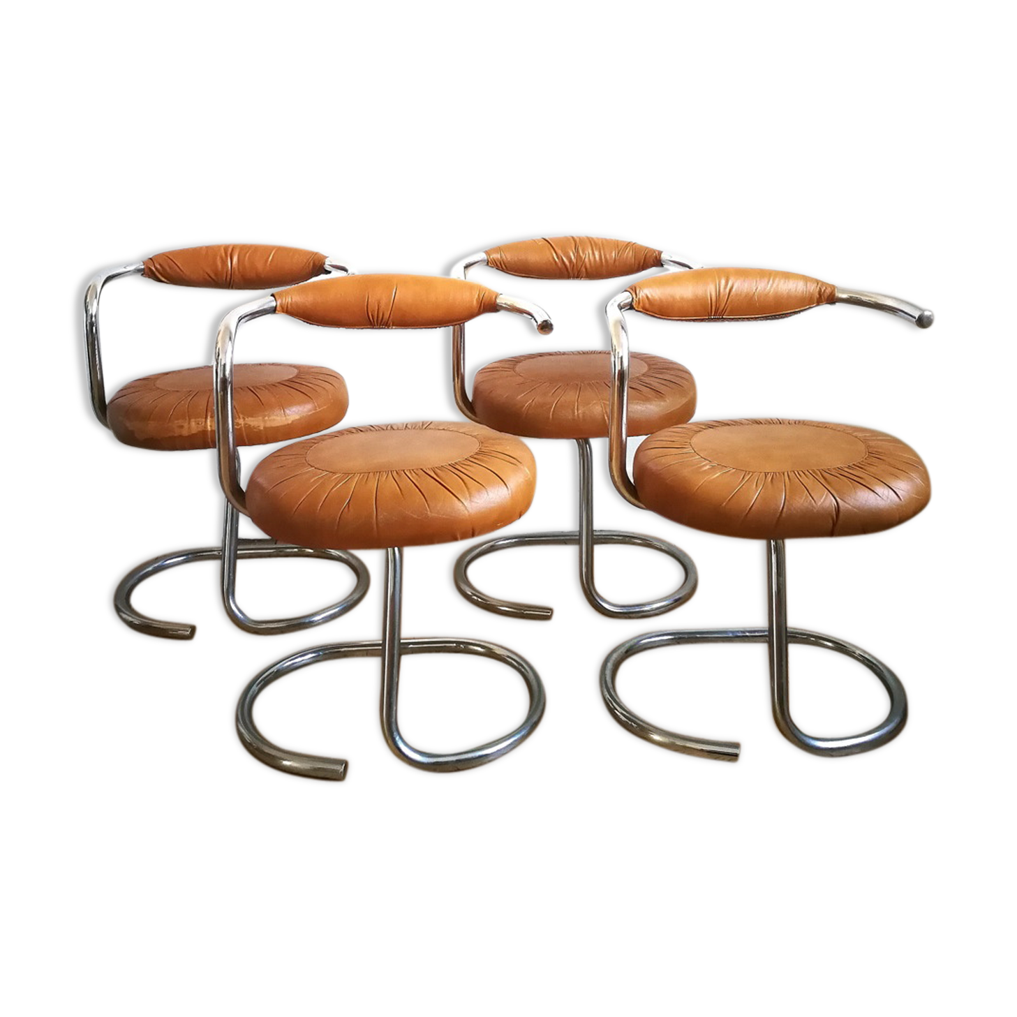Suite de 4 chaises Giotto Stoppino cognac