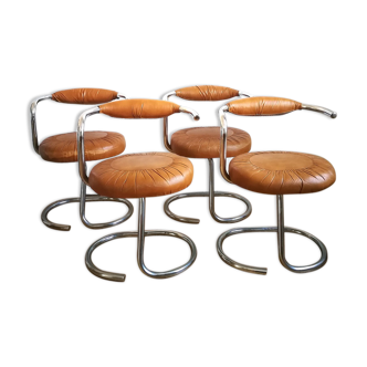 Suite de 4 chaises Giotto Stoppino cognac